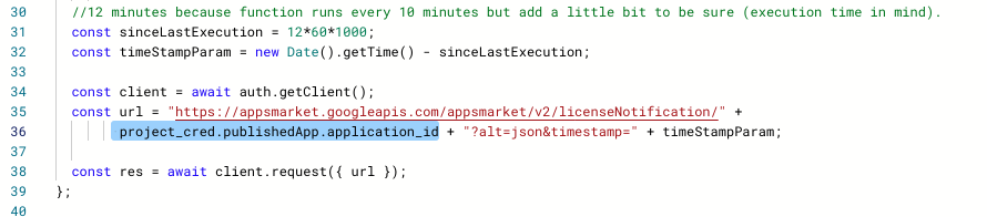 Cloud Function Application Id called in URL screenshot