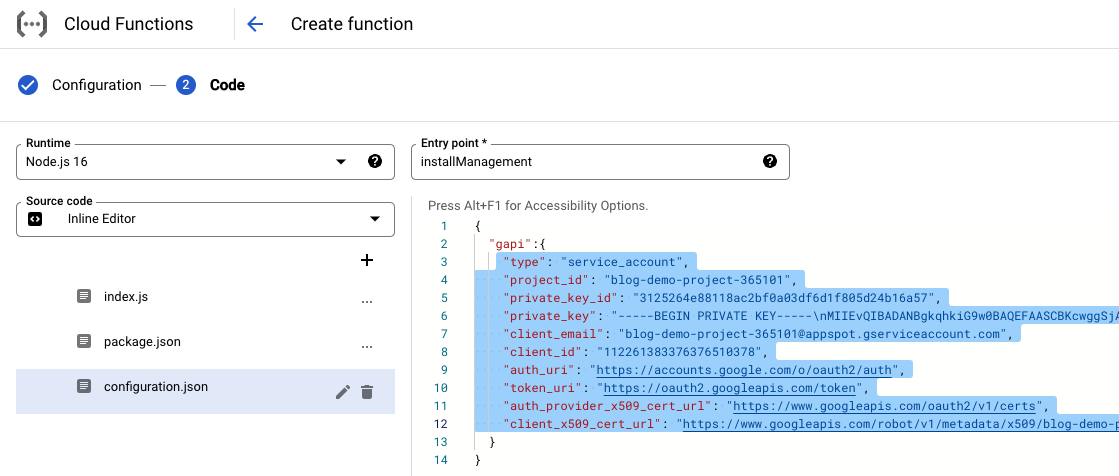 Marketplace API Credentials tab showing how to Edit Service Account