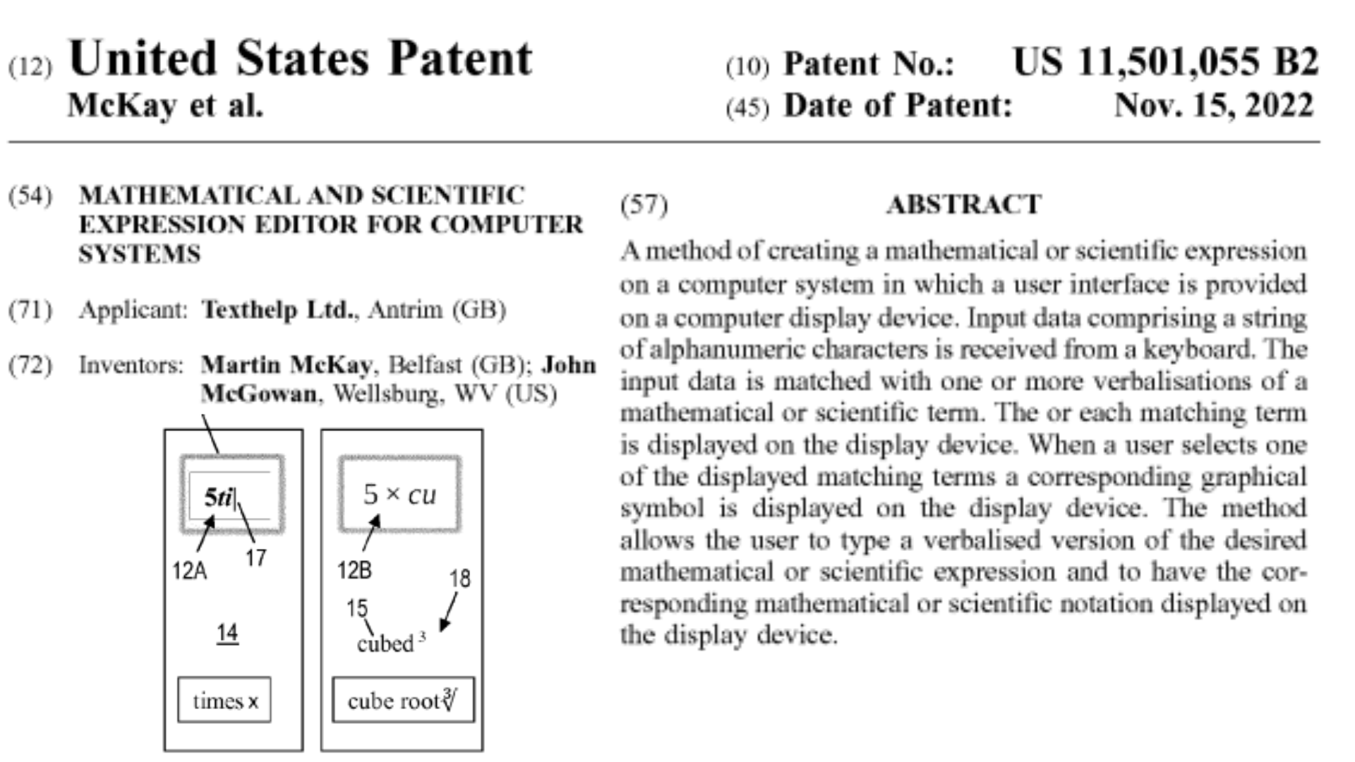 Image of the patent held by John McGowan and Martin McKay