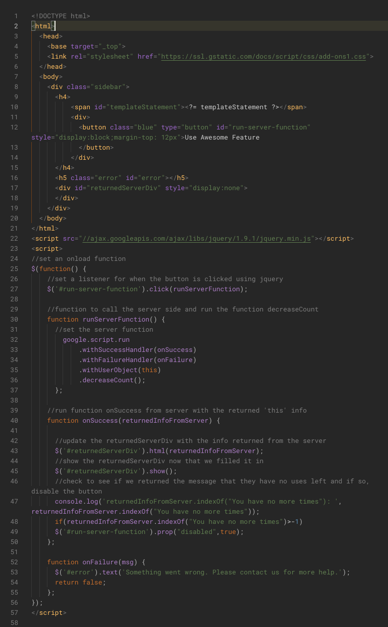 Screenshot of AppsScript Code