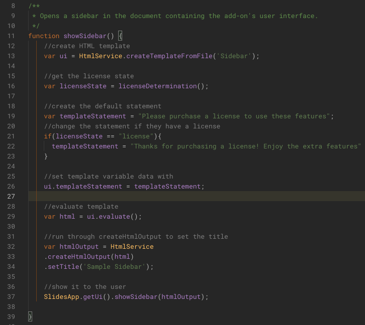 Screenshot of AppsScript Code