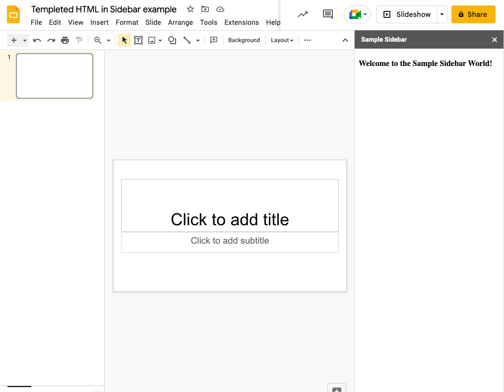 Screenshot of Google SLides with Addon in sidebar